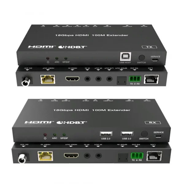 100M 18GB HDBaseT HDMI 2.0 Extender Kit w USB2 and ARC return via HDMI, 4K2K@60 444