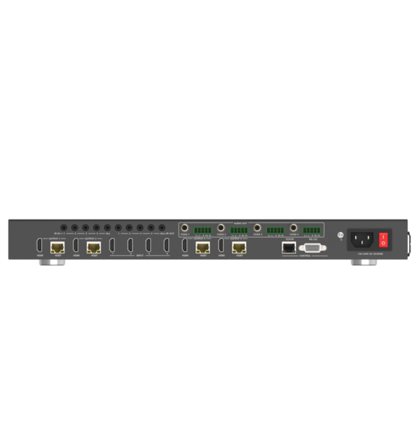 4 x 4 150m 18Gbps HDBaseT Matrix Switcher with Analog audio de-embedding on each output - Image 2