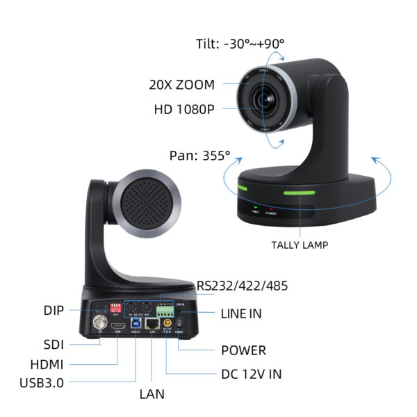 AV Pro FHD PTZ Camera 20x Zoom, NDI, USB3.0, HDMI, SDI, LAN - Image 4